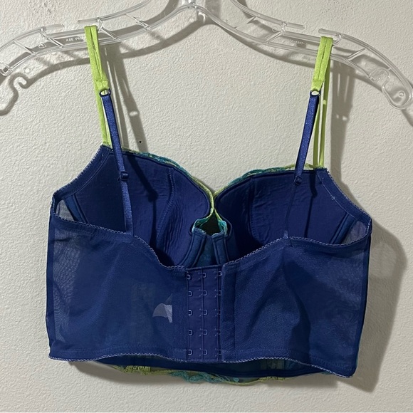 Y2K Bustier Corset Bra Size 36B Multicolor Tropical Print Preowned - Picture 2 of 12